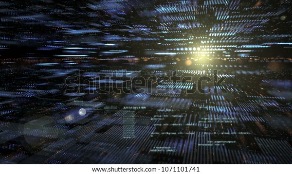 Digital  technology  in the future  concept. 3d\
rendering with lines and digital elements HUD. Matrix particles\
cyber city space and hud windows move, network data and virtual\
reality world\
pixelated