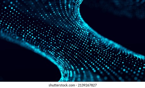 Digital technology. Futuristic background of glowing particles in motion. Large amount of data. 3D .