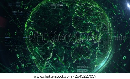 Digital technology globe circular line network connection. Green planet, lens flares with copy space for business, infographic illustration background