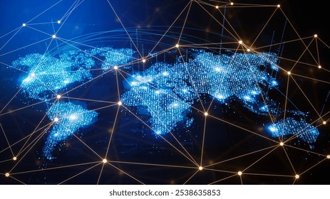 Digital technology, internet global network technology concept. computer data exchange, e-commerce .Dynamic digital world map Connect to a global network powered by artificial intelligence, big data