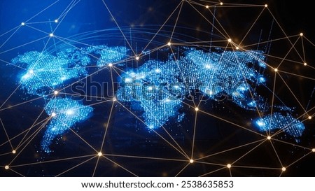Digital technology, internet global network technology concept. computer data exchange, e-commerce .Dynamic digital world map Connect to a global network powered by artificial intelligence, big data
