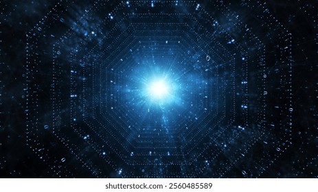 Digital technology network data tunnel illustration.