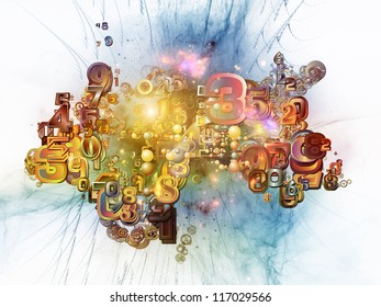 Digital Technology series. Visually pleasing composition of numbers, symbols and fractal elements to serve as  background for such subjects as science, information and modern technology
