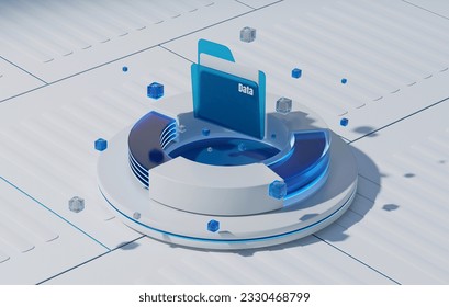 Digital technology storing electronic data and documents in computer system folders. Migration and uploading of files via online data center network connection. 3d render illustration