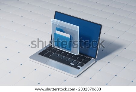 Digital technology storing electronic data and documents in computer system folders. Migration and uploading of files via online data center network connection. 3d render illustration