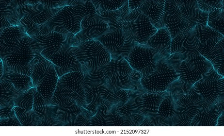 Digital Technology Wave Top View. Dark Cyberspace With Blue Motion Dots. Futuristic Digital Background. Big Data Analytics. 3d Rendering.