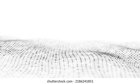 Digital Technology White Wave. Light Cyberspace With Motion Dots And Lines. Futuristic Digital Background Artificial Intelligence. Big Data Analytics. 3d Rendering.