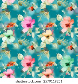 digital textile allover flower multi color flower illustration