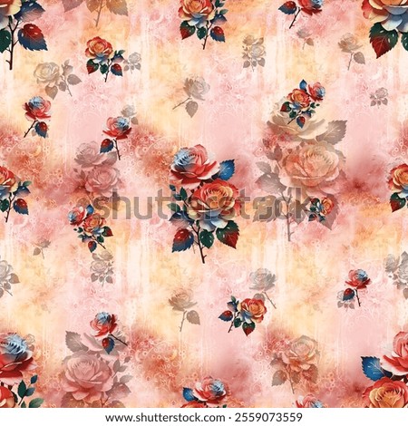 Digital textile design allover pattern with Mughal art and Multi roses Flower With Colorful multi background 