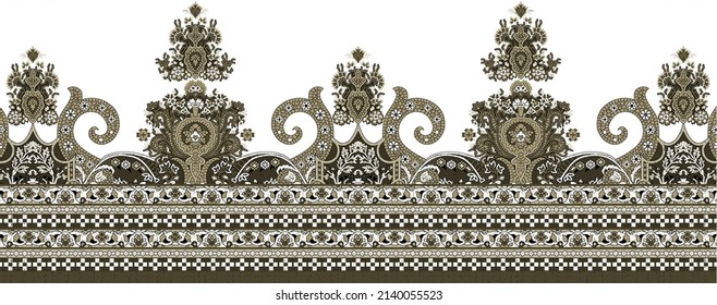 Digital textile design border. beautiful Baroque Ornament Ethnic style border design handmade artwork pattern with watercolor, trending, texture, vintage hand drawing