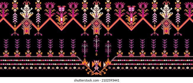 Digital Textile Design Border Geometrical And Ethnic Colorful Border Motifs Design with seamless and ethnic style border decoration For Textile Prints 