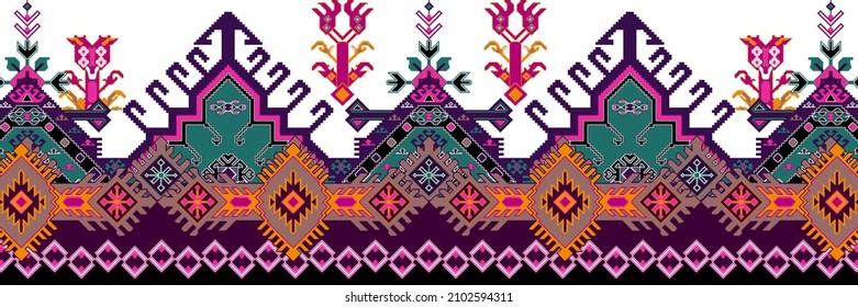 Digital Textile Design Border Geometrical And Ethnic Colorful Border Motifs Design with seamless and ethnic style border decoration For Textile Prints  - Powered by Shutterstock