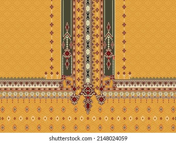 Digital textile design elegant Aztec style cross stich motifs design front and back stylish concept with luxury and geometrical border geometrical and ethnic design ready for print