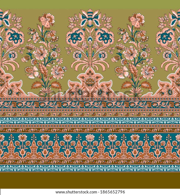 Digital Textile Design Floral Borders Ladies Stock Illustration 1865652796