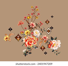 digital textile design motif pattern decor hand made artwork frame gift card wallpaper women cloth ornament abstract border rug ethnic ikat etc new semi bold flower designs with geometrycal working