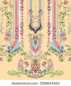 Digital And Textile Design Pattern Digital Motif Design Illustration Artwork for textile print For Textile Branding with watercolor flowers roses, floral