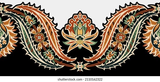Digital textile design with seamless beautiful ethnic style border decoration and geometric border 