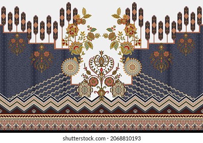 Digital Textile Ethnic Shirt Border Design Composition Bunch To Create Shirt Designs Iranian Traditional Motif Scarf Indian Pattern Design Seamless Horizontal Border With Circle Ready For Print