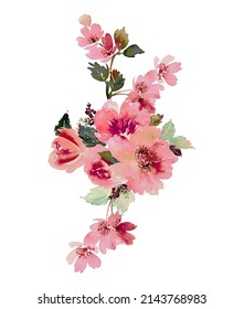 Watercolor Pink Blue Flowers Grey Background Stock Illustration ...