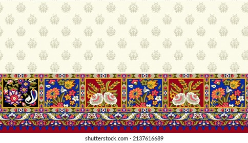 Digital textile motif pattern decorative hand made artwork suitable for women cloth front back and duppata print.Set of Oriental damask patterns for greeting cards and wedding invitations abstract art