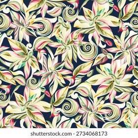 Digital Textile Pattern Floral seamless allover design pattern, position print design all over abstract and charming for textile factory.