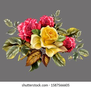 Digital Textile Printing Flower And Leaves-ornament Abstract  