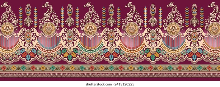 Digital Textile  Seamless border Pattern with Mughal art  

