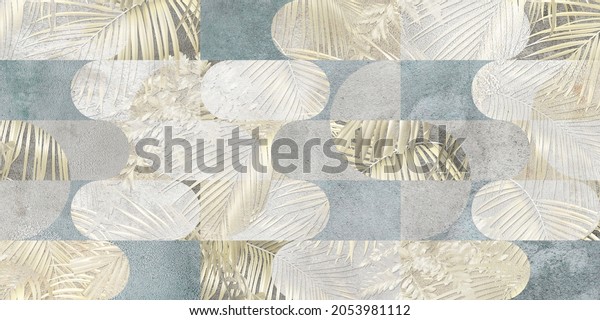 Digital tiles design.  3D render Colorful ceramic wall tiles decoration. Abstract damask patchwork pattern with geometric and floral ornaments, Vintage tiles intricate details 