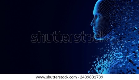 Digital Transformation: AI Artificial Intelligence in Human Face Head. 3D Illustration