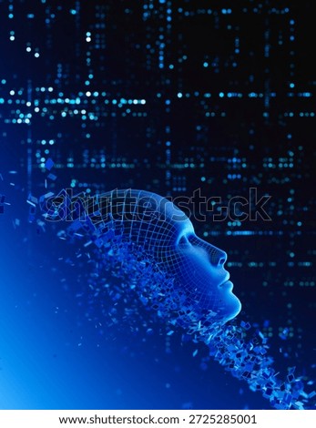Digital Transformation: AI Artificial Intelligence in Human Face Head. 3D Illustration