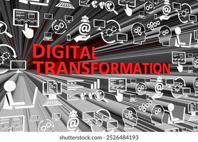 DIGITAL TRANSFORMATION concept blurred background 3d render illustration