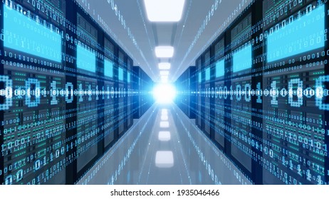 Digital Transformation Concept. Data Center. Computer Server. 3D Rendering.