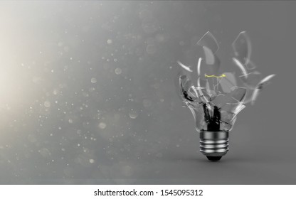 Digital transformation disruption industry technology , artificial intelligence concept. Exploding light bulb on a dark background, 3D illuatration