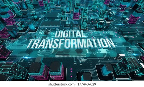Digital Transformation with digital technology concept 3D rendering