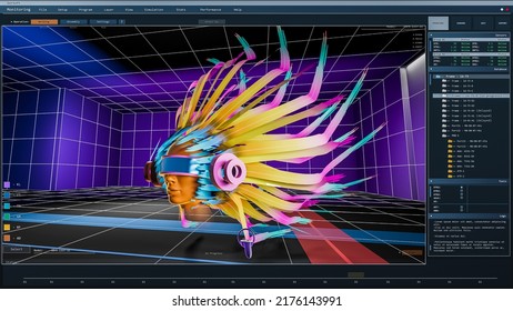 Digital User Interface Of 3d Design Software For Virtual Reality Art Installations. Development Of Interactive Simulator VR App For Making Cyber Craft, Expressive Animation, Building Metaverse.