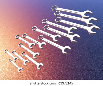 Digital visualization of a set of wrenchs