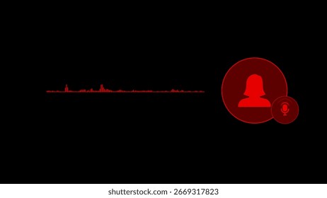 A digital voice message interface on a black background with red accents, featuring a sound wave, a female user silhouette, and a microphone icon.