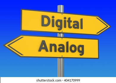 Digital vs Analog concept, 3D rendering