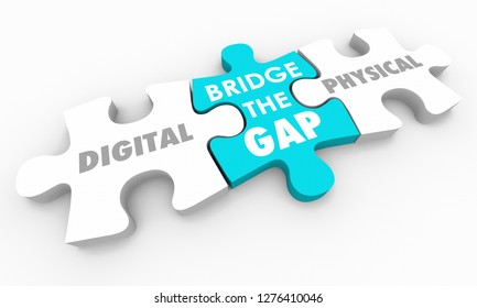 Digital Vs Physical World Bridge The Gap Puzzle Pieces 3d Illustration