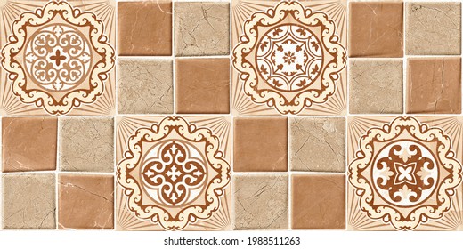 Digital Wall Tile Decor For Home, Ceramic Tile Design, Seamless Colorful Patchwork In Indian Style, Wallpaper, Linoleum, Textile, Web Page Background - 3D Illustration