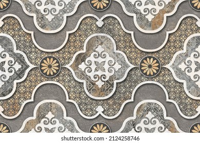 Digital Wall Tile Decor For Home, Ceramic Tile Design, Seamless colourful patchwork in Indian style, wallpaper, linoleum, textile, web page background - 3D Illustration