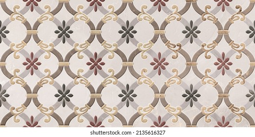 Digital Wall Tile Decor For Home, Ceramic Tile Design, Seamless colourful patchwork in Indian style, wallpaper, linoleum, textile, web page background 