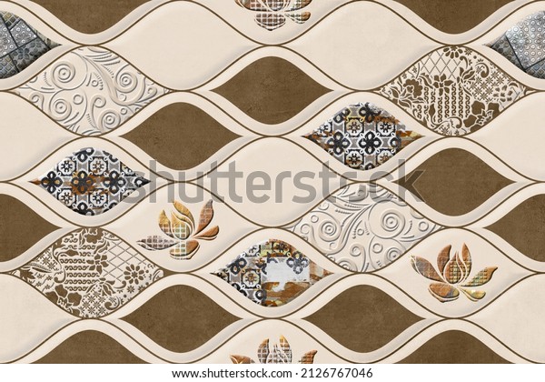 Digital Wall Tile Decor For Home, Ceramic Tile Design, Seamless colorful patchwork in Indian style, wallpaper, linoleum, textile, web page background - 3D Illustration.