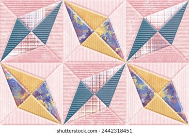 Digital wall tile, Simple geometric background. Geometric seamless pattern of diamonds and cubes. Abstract background with vibrant colors. Suitable for animation, printing, fabrics, textiles, and web