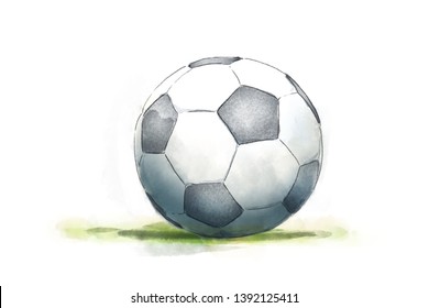 Digital Watercolor Soccer Ball Illustration 