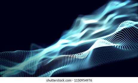 Digital wave background abstract title of particle blue color illustration light through.