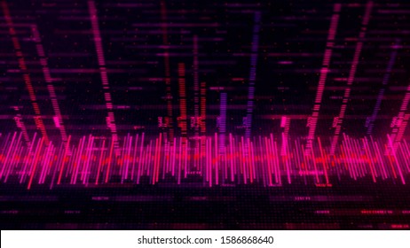 Digital waveform equalizer during working process on black background, seamless loop. Animation. Technological abstract element of a futuristic interface.