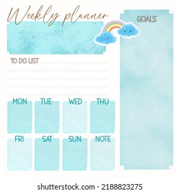 Digital Weekly Planner, This Is So Cute. It’s A Kawaii Art, Digital Collage For Planner Collection Diary Or Note. 