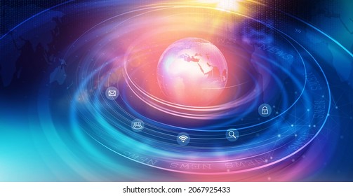 Digital World Connectivity Background, Modern Communication Technology Background Through Earth Globe. 3d Illustration