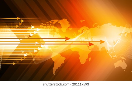 Digital world map  on abstract arrows background 